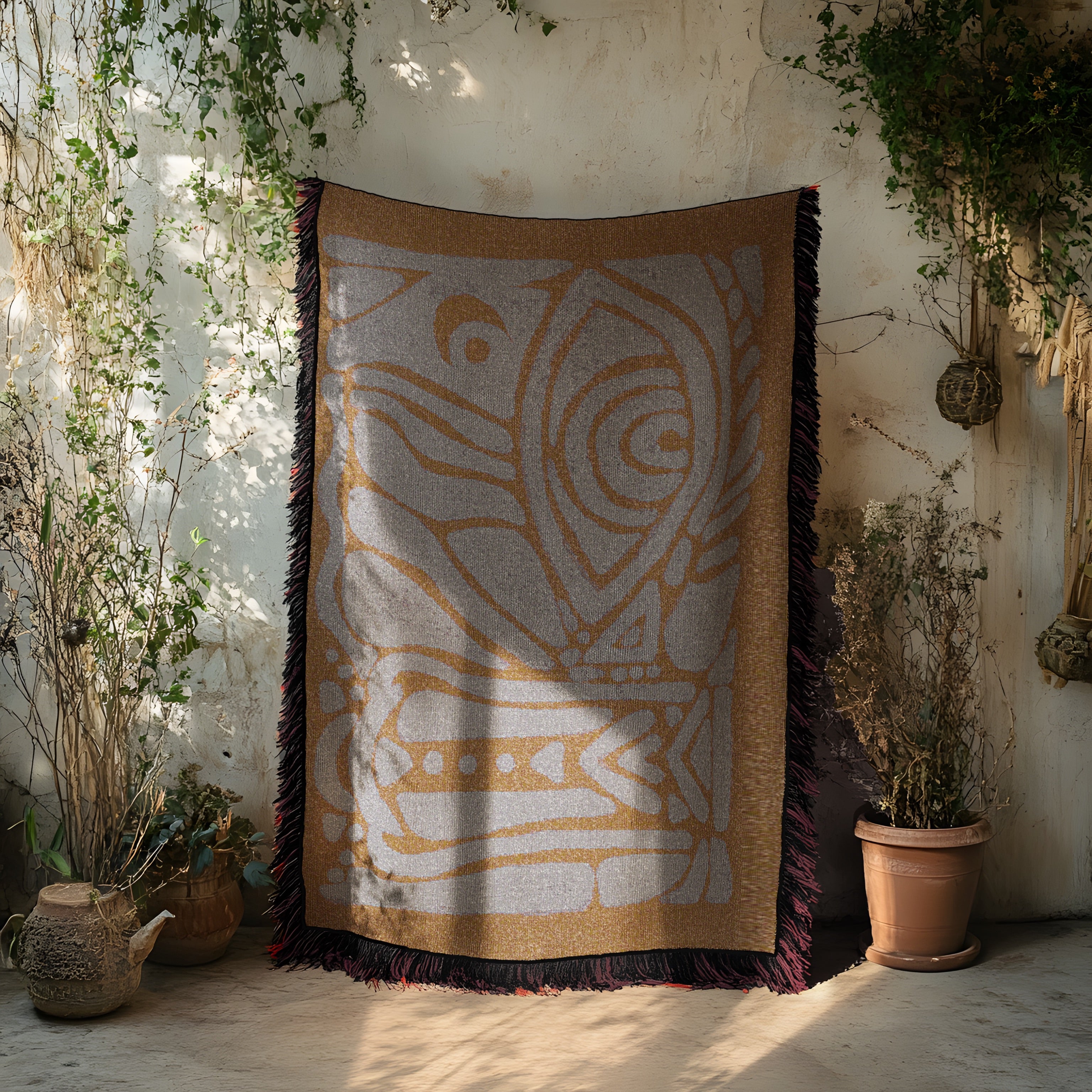 Intuition Eye Woven Blanket - Earthy Tones, Artistic Voice, Sacred Protection, Ritual Decor, Cozy Home Accent