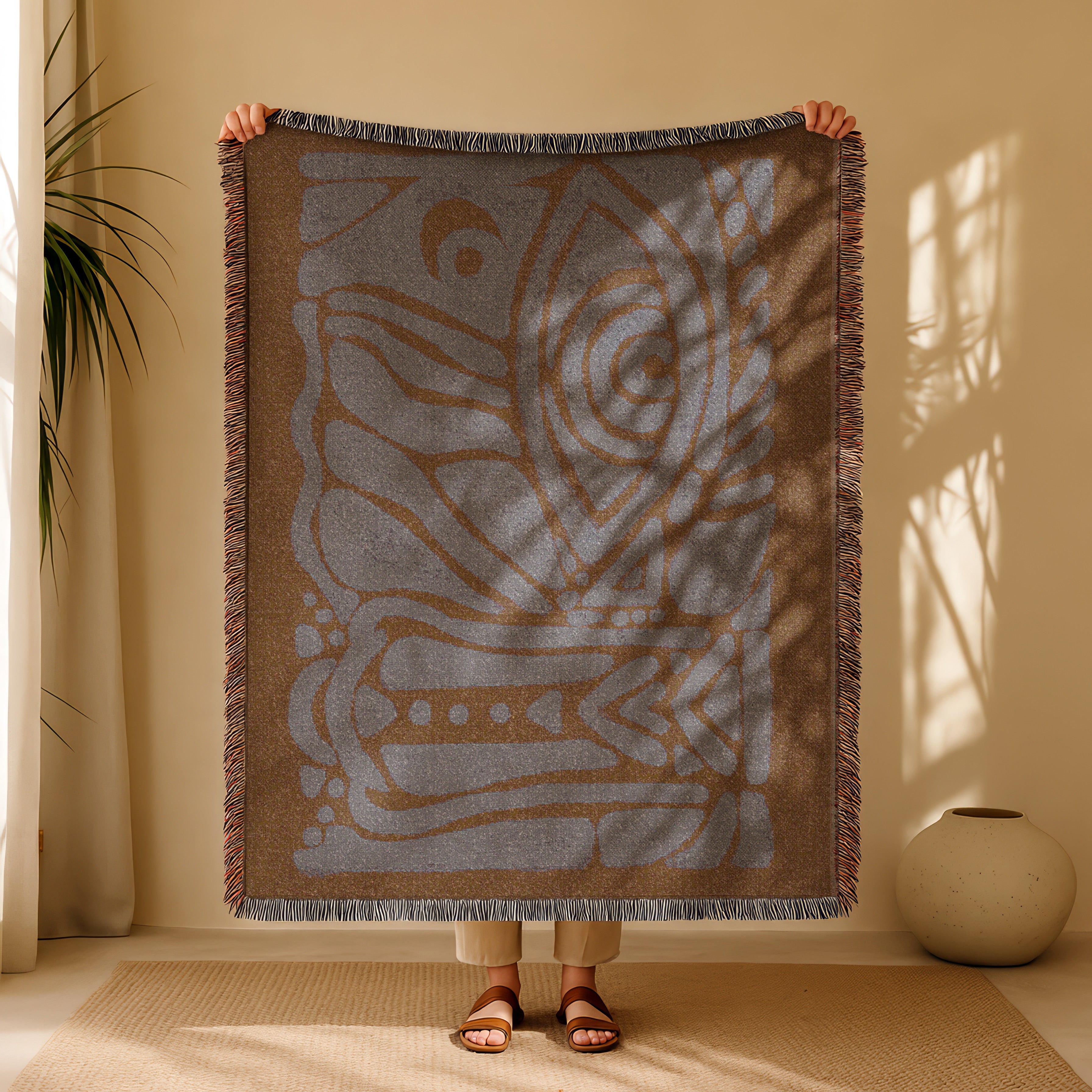Intuition Eye Woven Blanket - Earthy Tones, Artistic Voice, Sacred Protection, Ritual Decor, Cozy Home Accent