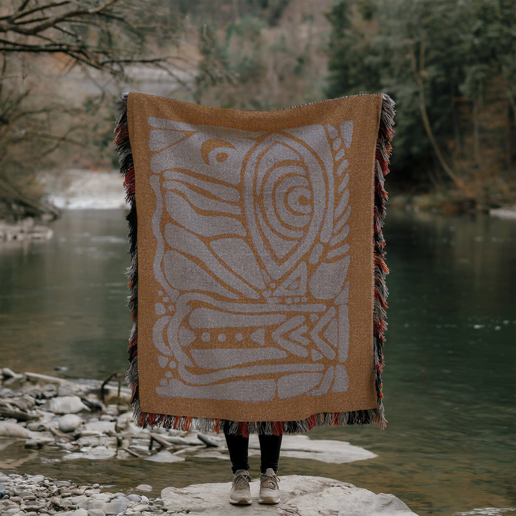 Intuition Eye Woven Blanket - Earthy Tones, Artistic Voice, Sacred Protection, Ritual Decor, Cozy Home Accent