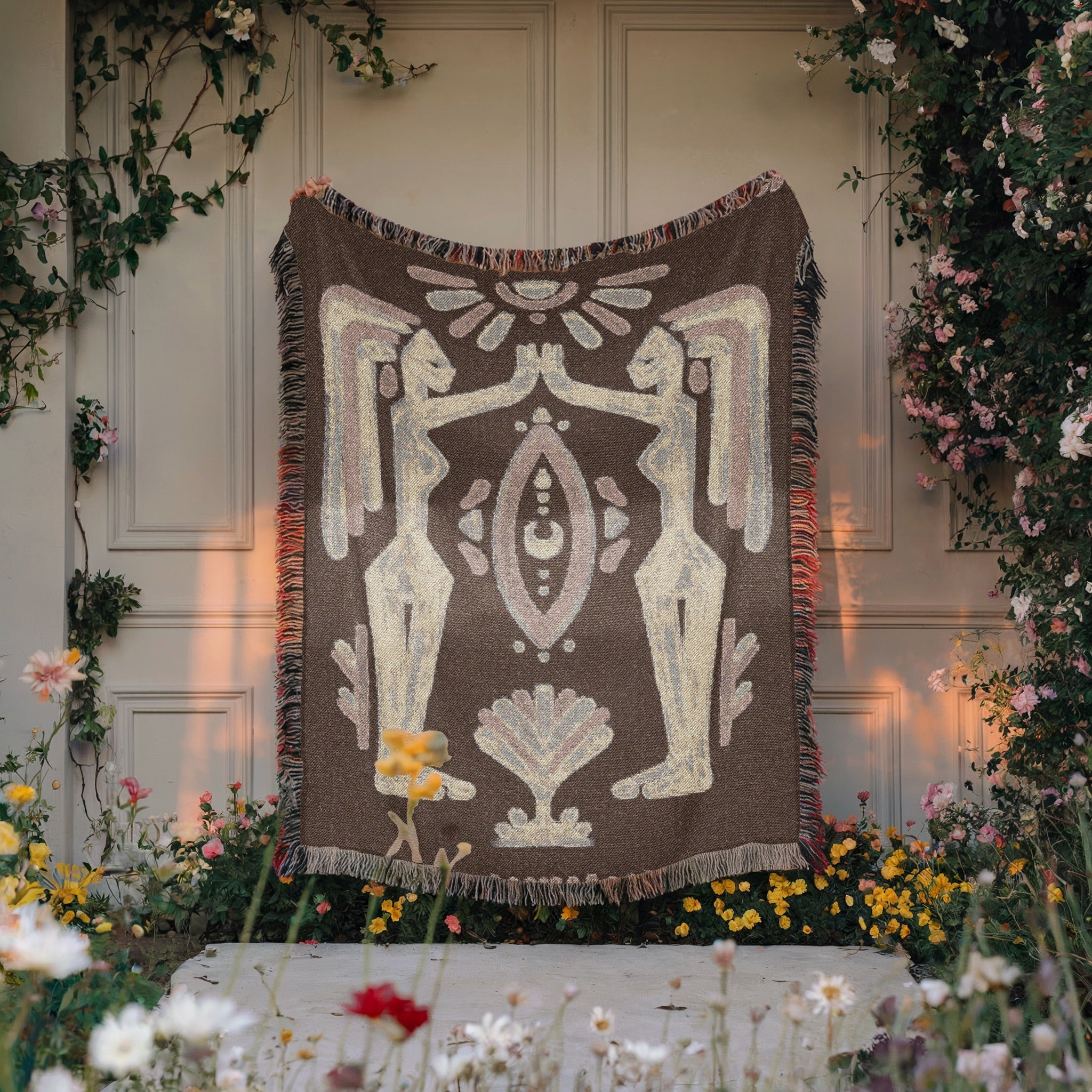 Tribal Unity Woven Blanket - Female Sisterhood, Tribal Art, Ancient Wisdom, Mother Nature