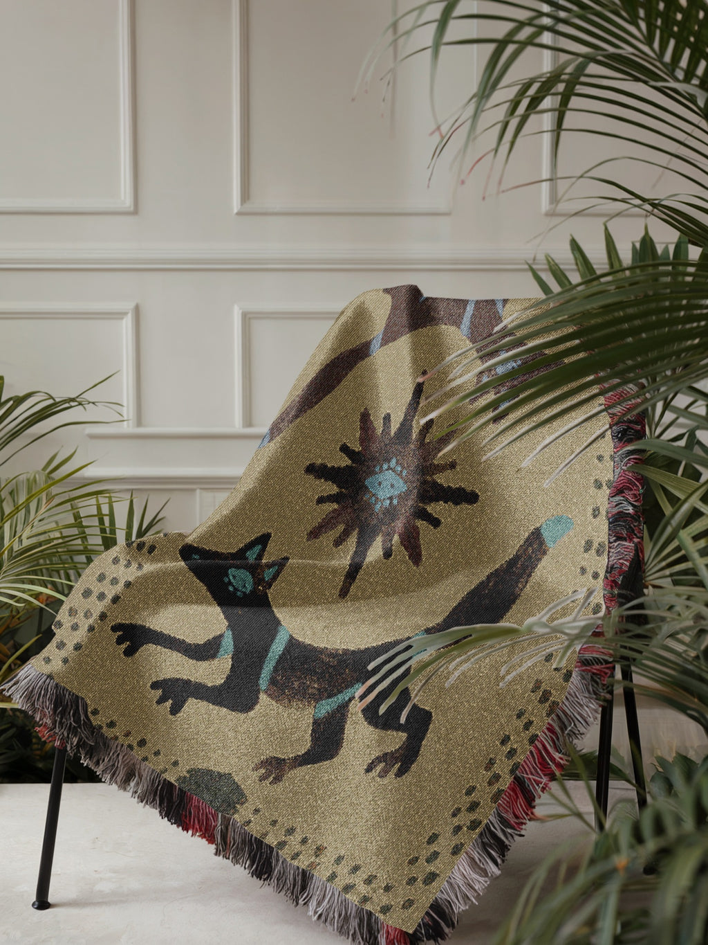 Twin Coyotes Woven Blanket - Mystical Desert Tapestry Throw, Boho Animal Totem Art, Tribal Sun Blanket, Sacred Home Decor