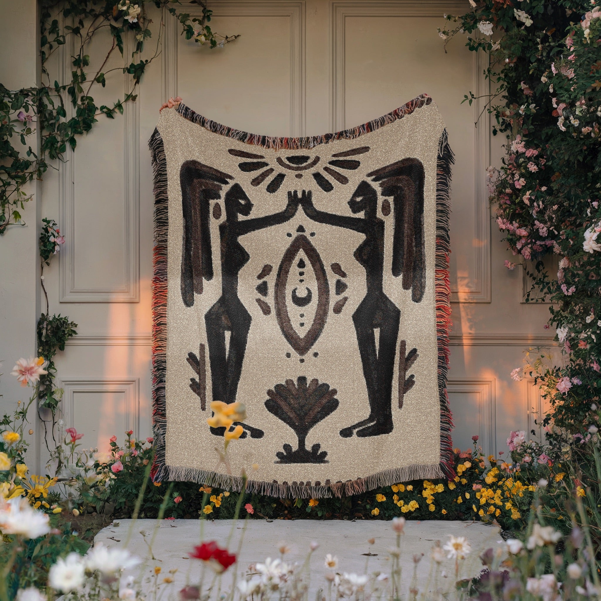Tribal Unity Woven Blanket - Female Sisterhood, Tribal Art, Ancient Wisdom, 3 Sizes, Mother Nature