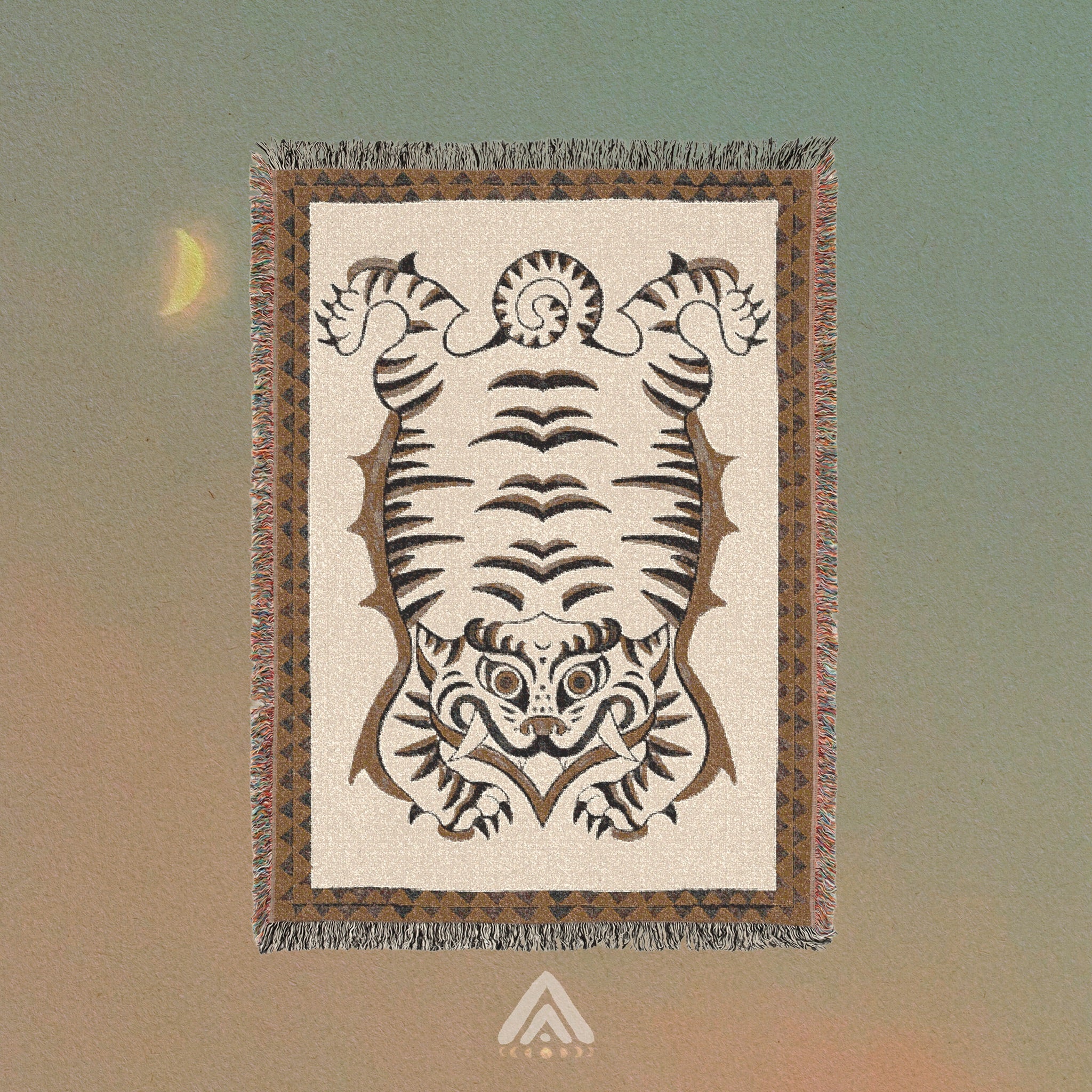 Tibetan Tiger Woven Blanket - Tribal Totem Throw, Guardian Animal Art, Mystical Boho Tapestry Blanket, Sacred Home Decor