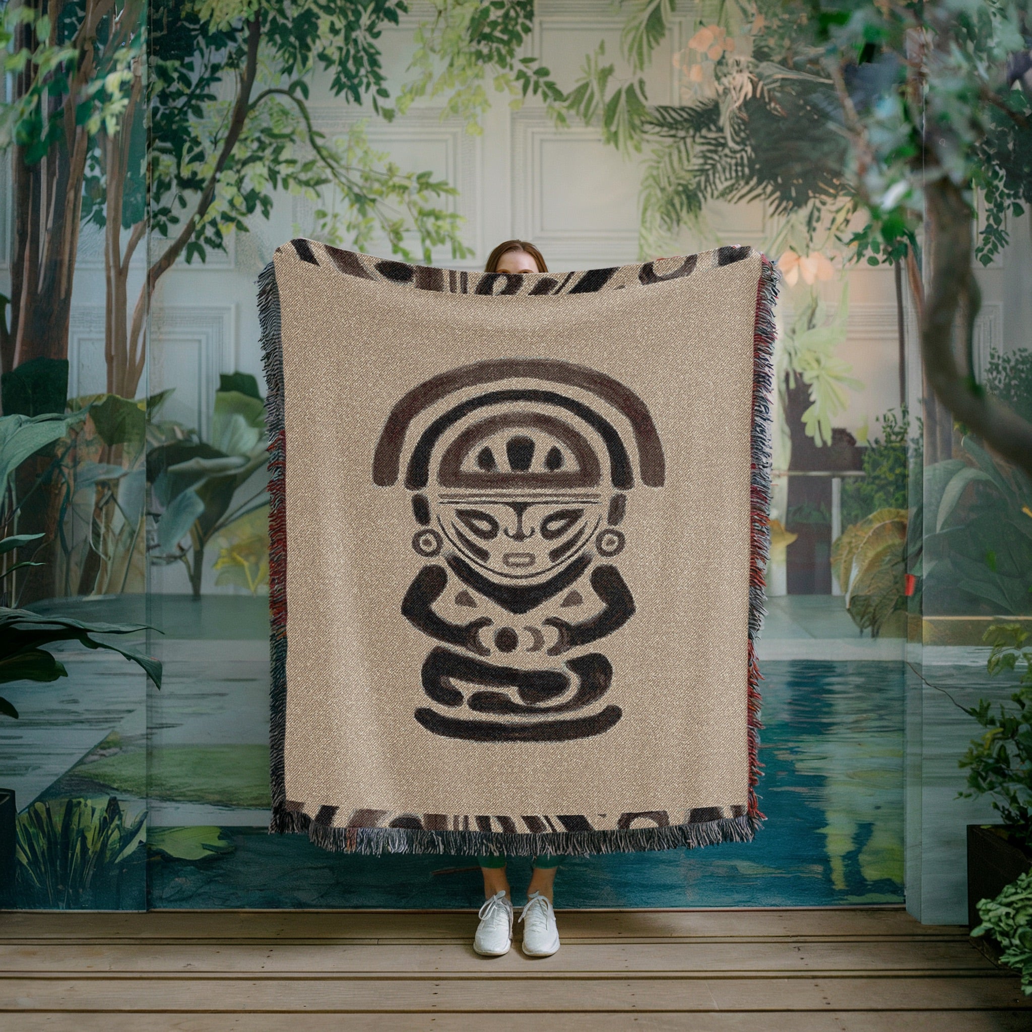 Moon Goddess Woven Blanket - Mama Killa Tapestry Throw, Tribal Sun and Moon Art, Mystical Boho Home Decor, Sacred Textile Art
