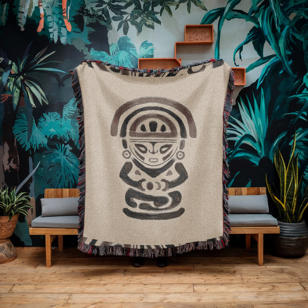 Moon Goddess Woven Blanket - Mama Killa Tapestry Throw, Tribal Sun and Moon Art, Mystical Boho Home Decor, Sacred Textile Art