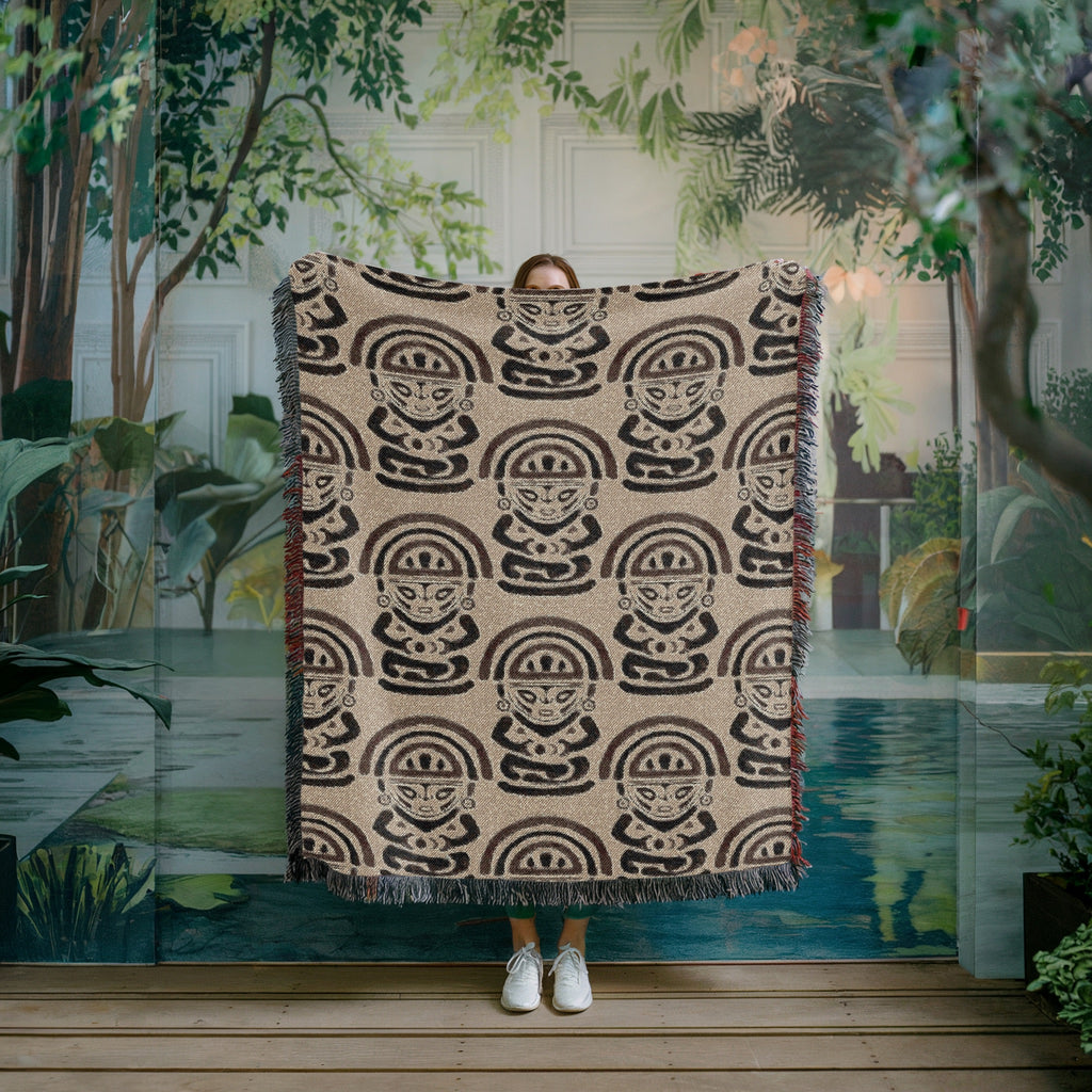 Moon Goddess Woven Blanket - Mama Killa Tapestry Throw, Tribal Sun and Moon Art, Mystical Boho Home Decor, Sacred Textile Art