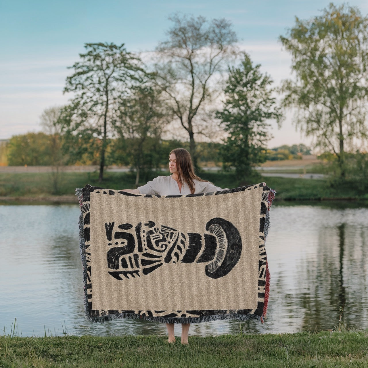 Tribal Shaman Woven Blanket - Psychedelic Totem Throw, Mushroom Spirit Art, Boho Tapestry Blanket, Mystical Home Decor