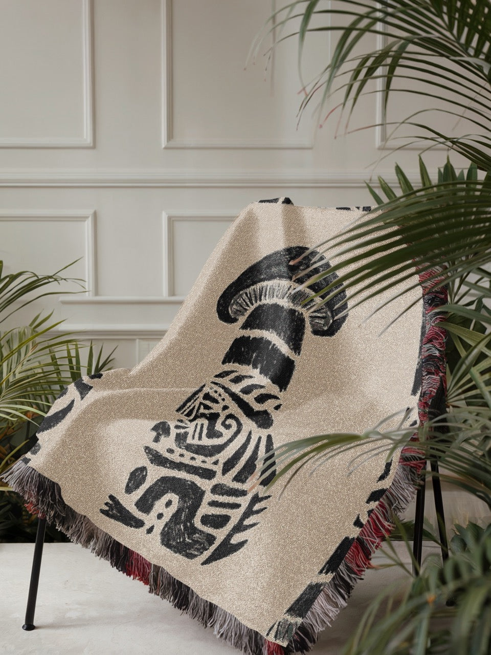 Tribal Shaman Woven Blanket - Psychedelic Totem Throw, Mushroom Spirit Art, Boho Tapestry Blanket, Mystical Home Decor