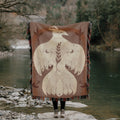 Mystical Bird Spirit Woven Blanket - Ethereal Art Throw with Eye Symbol, Moon Phases & Wings | Boho Tapestry for Sacred Spaces, light