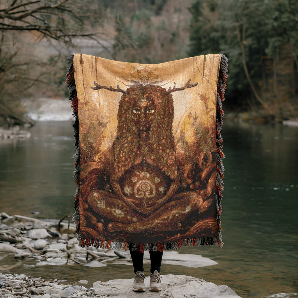 Goddess of the Wild Womb Blanket - Earthy Gaia Woman Art Tapestry - Nature Womb Symbol Blanket - Mystical Birth Spirit Gift