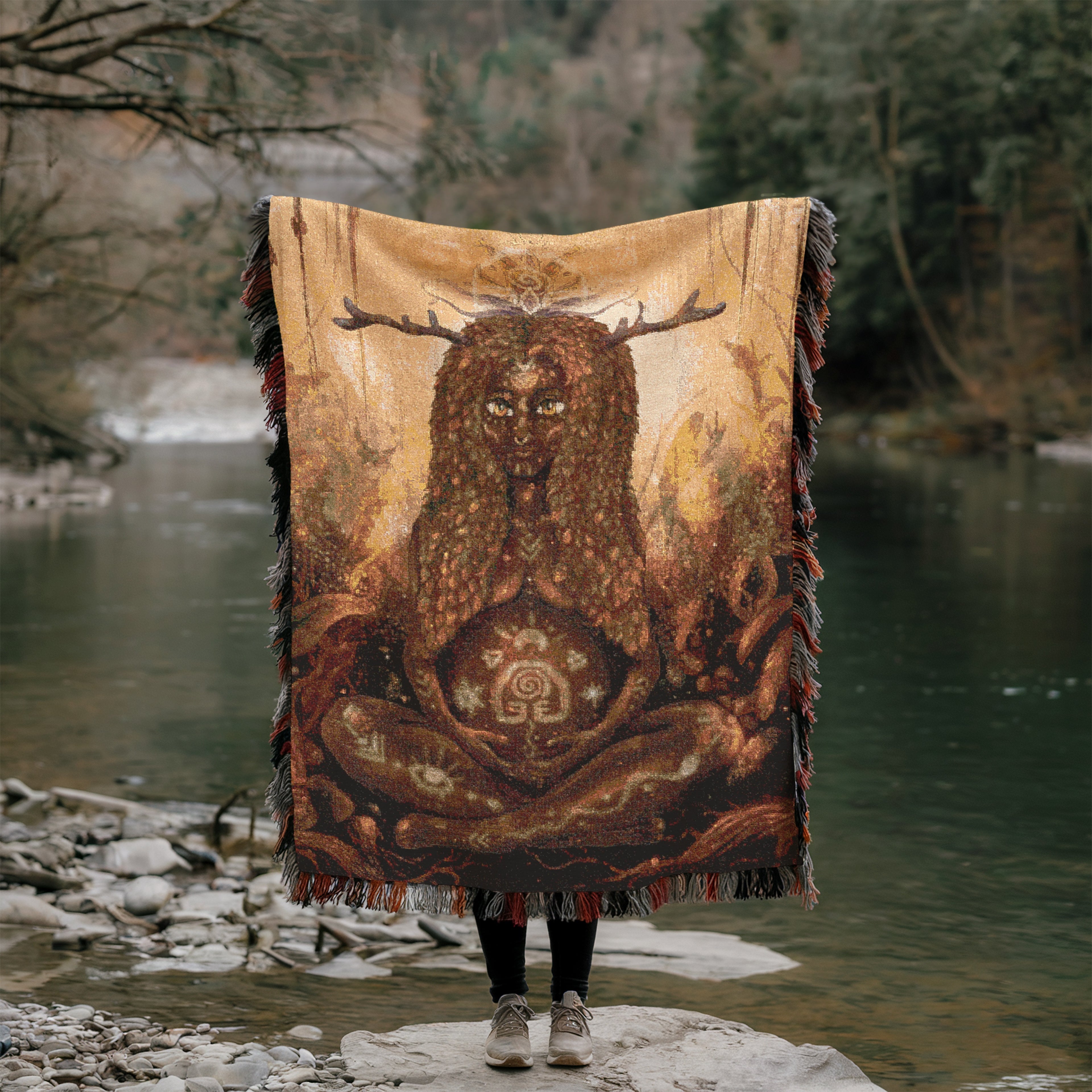Goddess of the Wild Womb Blanket - Earthy Gaia Woman Art Tapestry - Nature Womb Symbol Blanket - Mystical Birth Spirit Gift