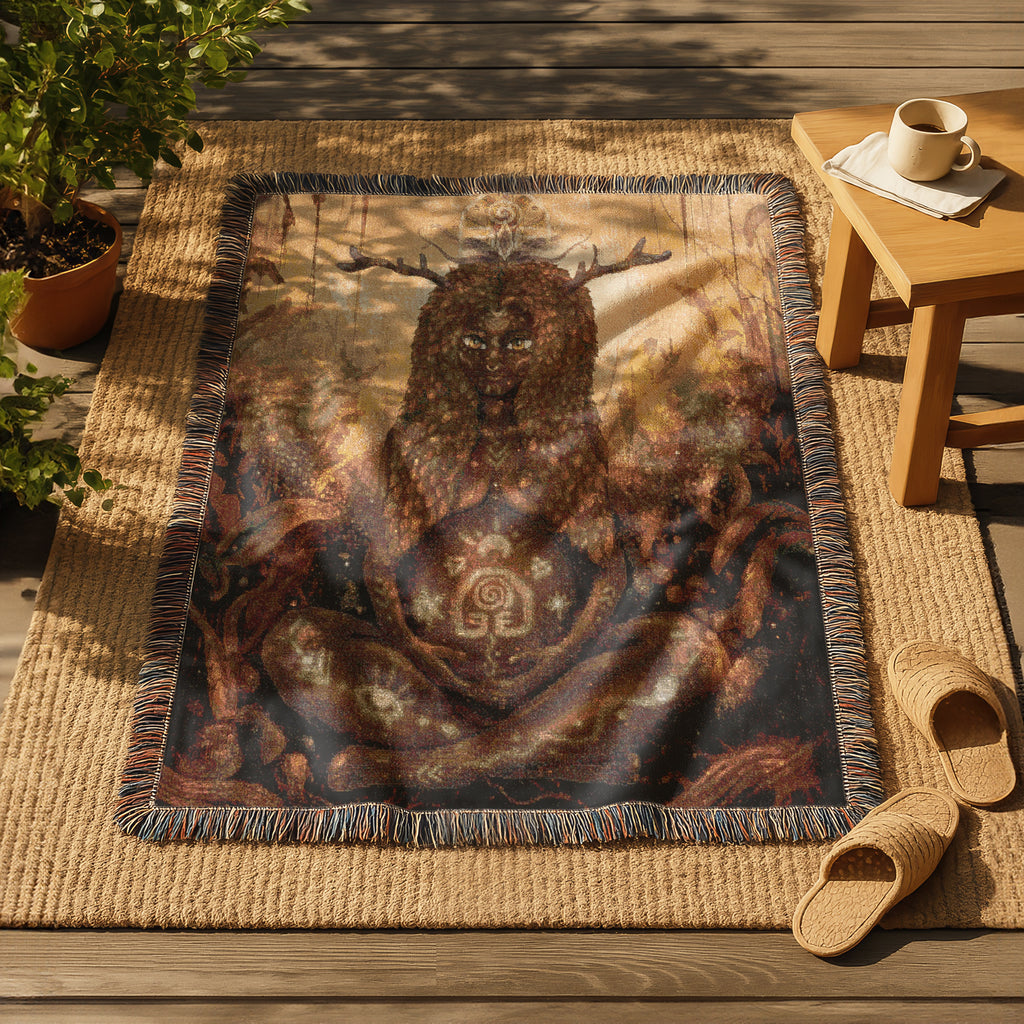 Goddess of the Wild Womb Blanket - Earthy Gaia Woman Art Tapestry - Nature Womb Symbol Blanket - Mystical Birth Spirit Gift