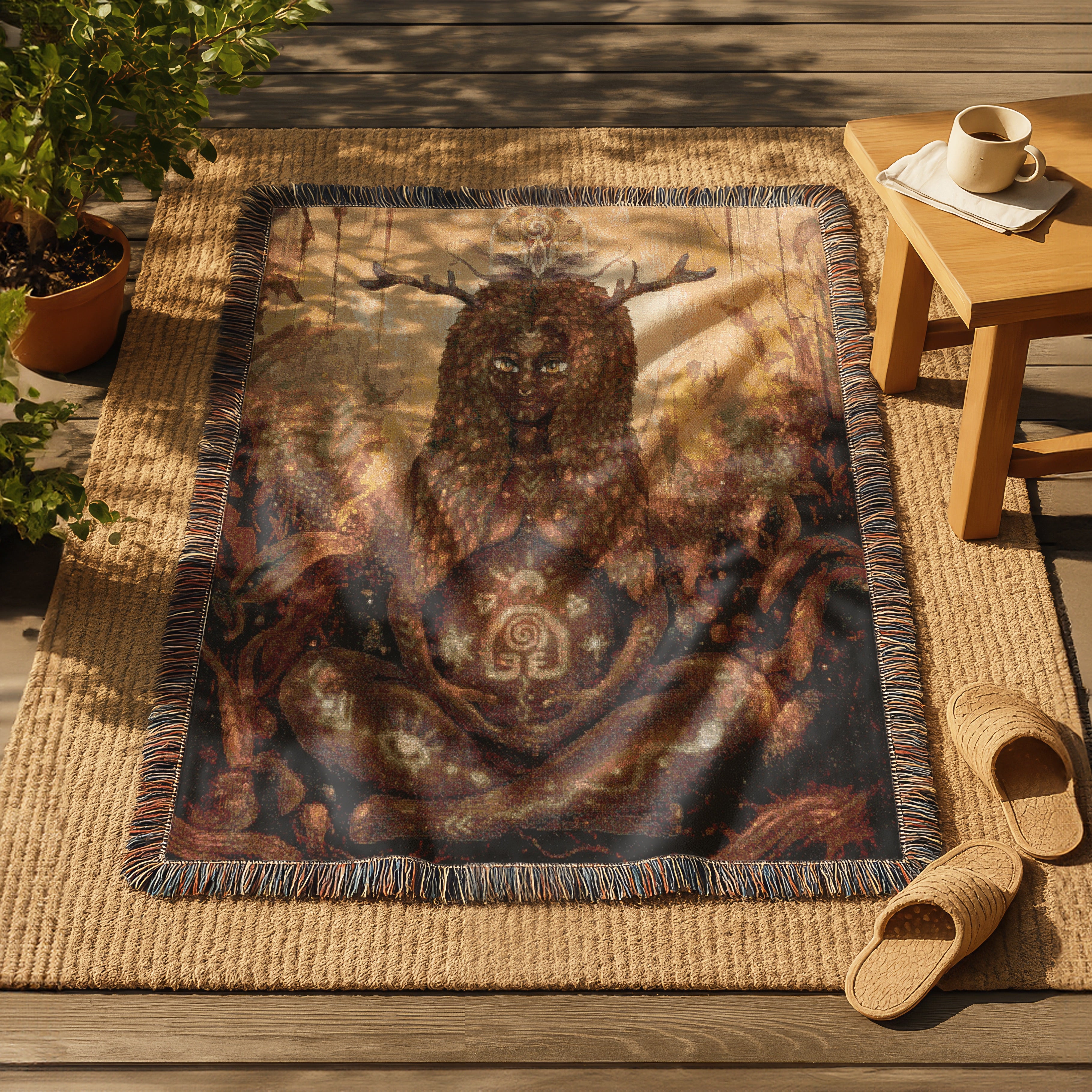 Goddess of the Wild Womb Blanket - Earthy Gaia Woman Art Tapestry - Nature Womb Symbol Blanket - Mystical Birth Spirit Gift