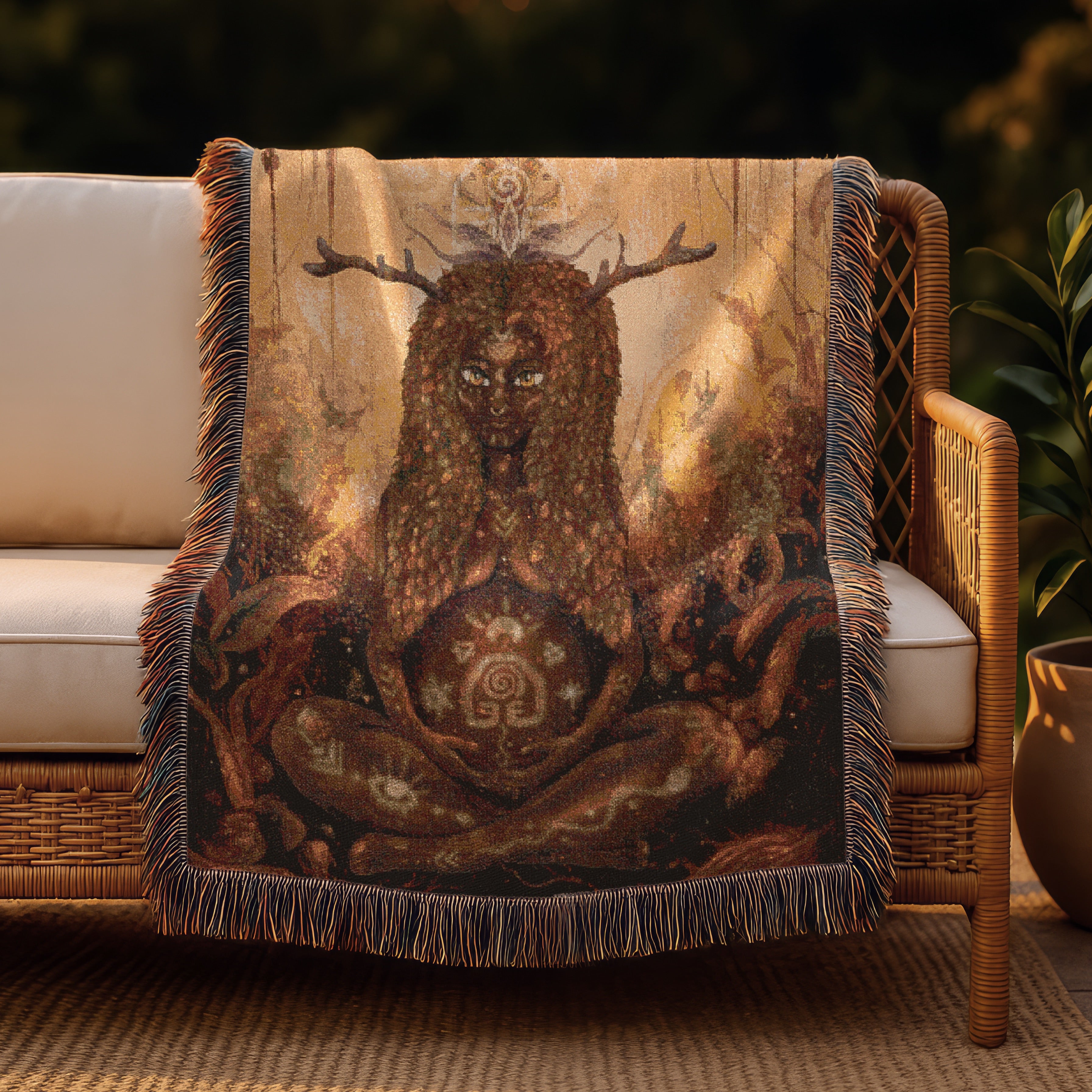 Goddess of the Wild Womb Blanket - Earthy Gaia Woman Art Tapestry - Nature Womb Symbol Blanket - Mystical Birth Spirit Gift