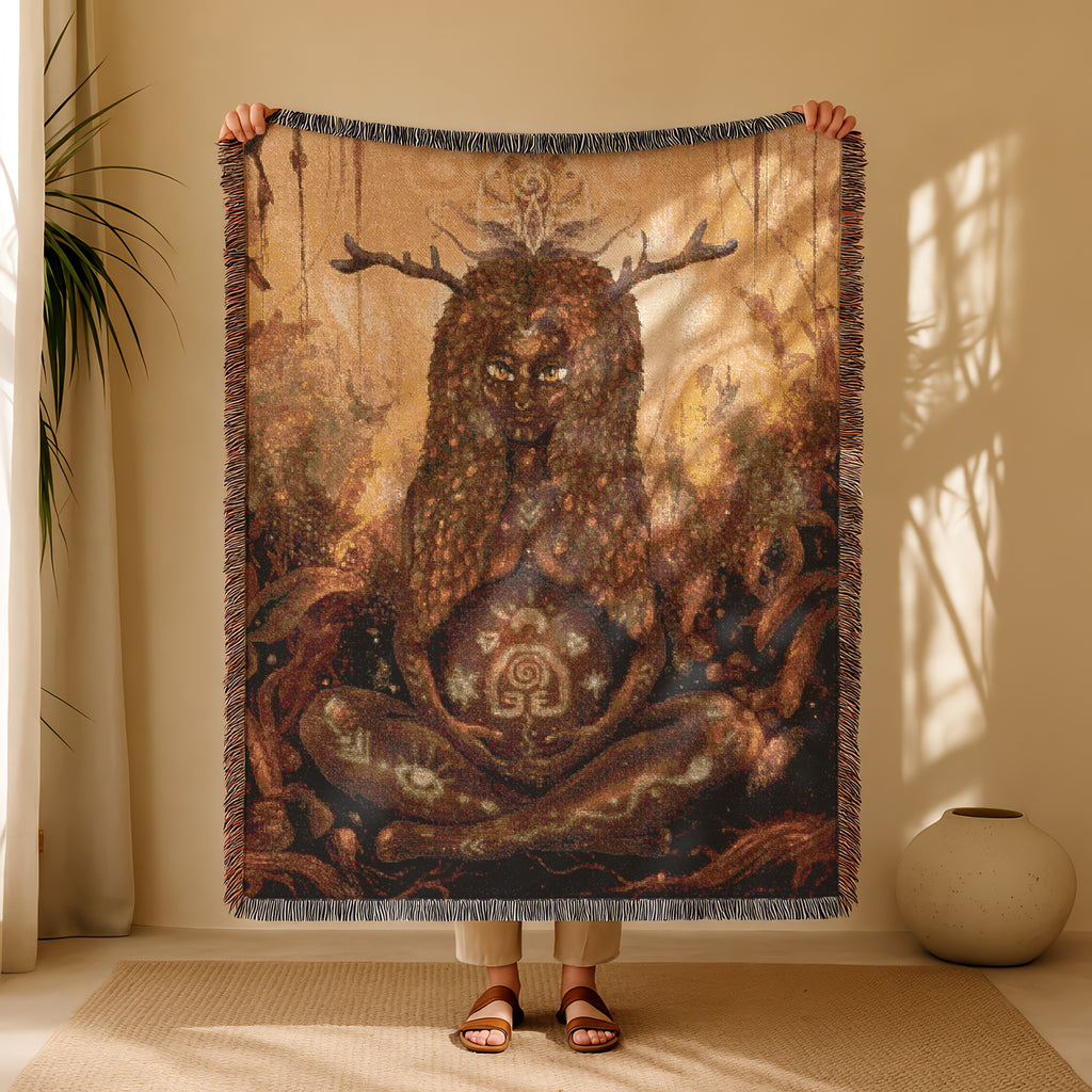 Goddess of the Wild Womb Blanket - Earthy Gaia Woman Art Tapestry - Nature Womb Symbol Blanket - Mystical Birth Spirit Gift